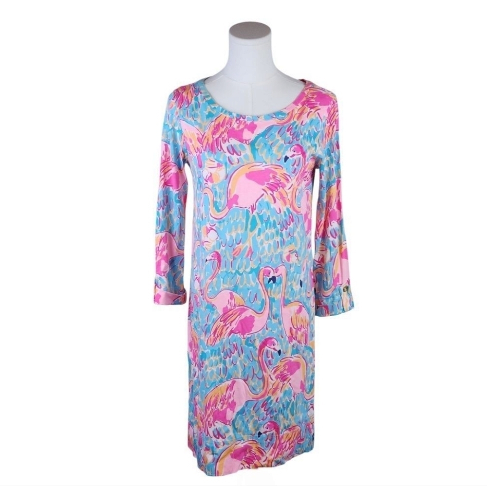 Lilly Pulitzer Flamingo Linden Dress S Peel & Eat Print 3/4 Sleeve Shift - Picture 2 of 10